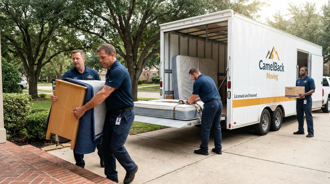 Crew loading residential truck for cross-state move from Polk City, IA