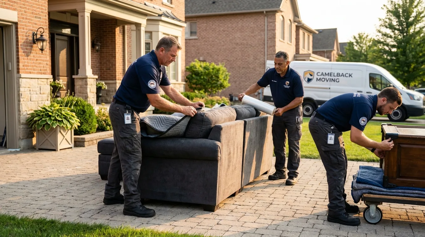 Large estate moving crew wrapping furniture in Polk City, IA