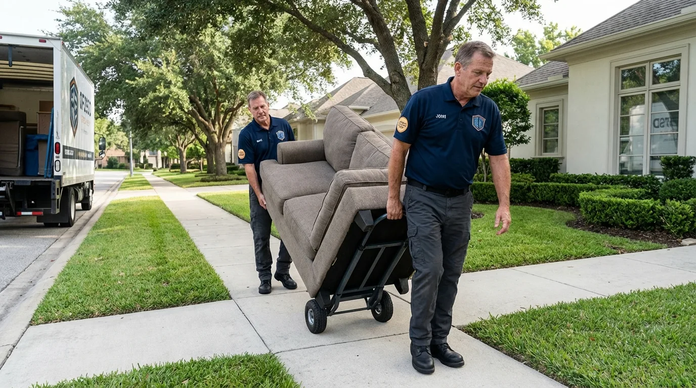 Local residential moving crew loading furniture in Polk City, IA